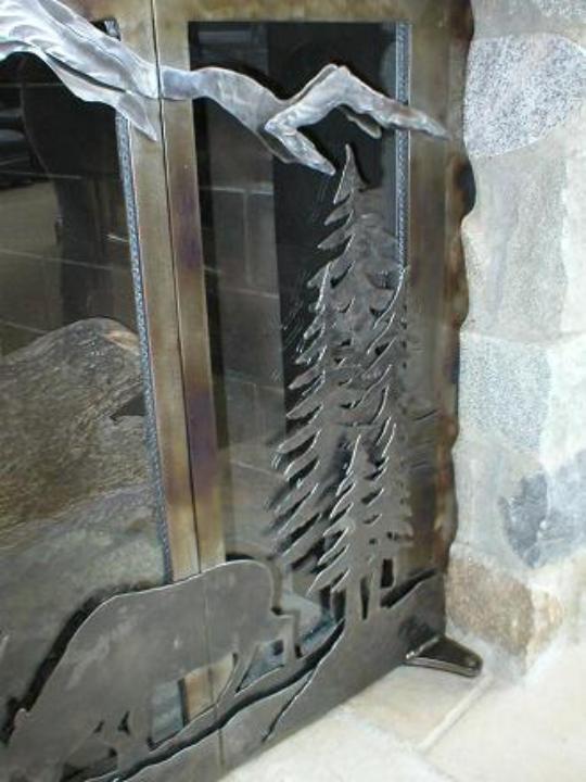 fighting elk custom fireplace door detail